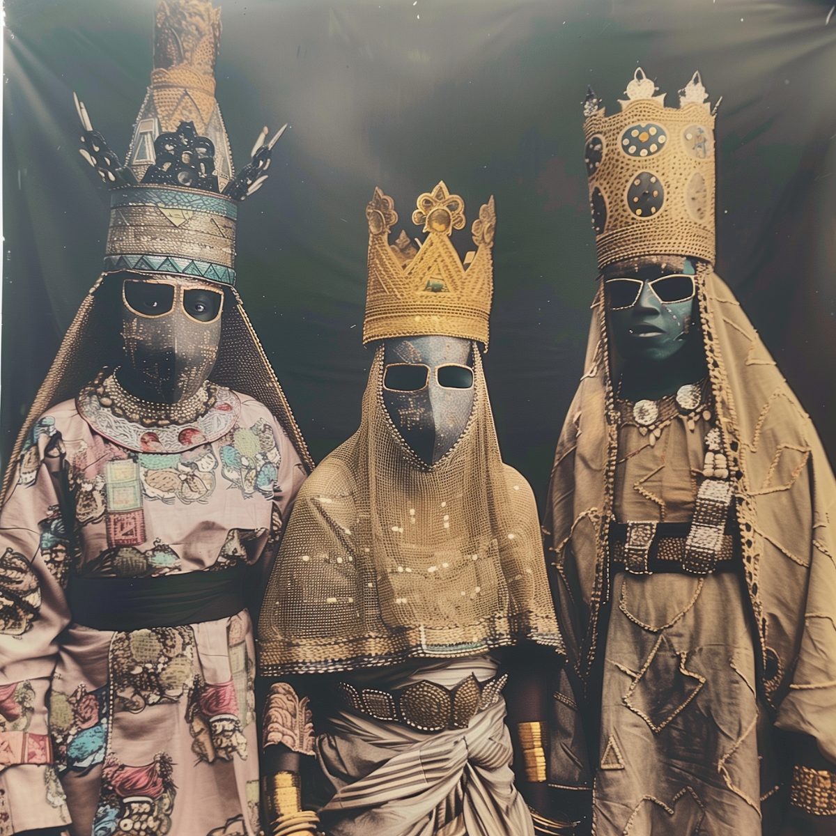 photo of the king of edo benin and his wifes with hidden faces