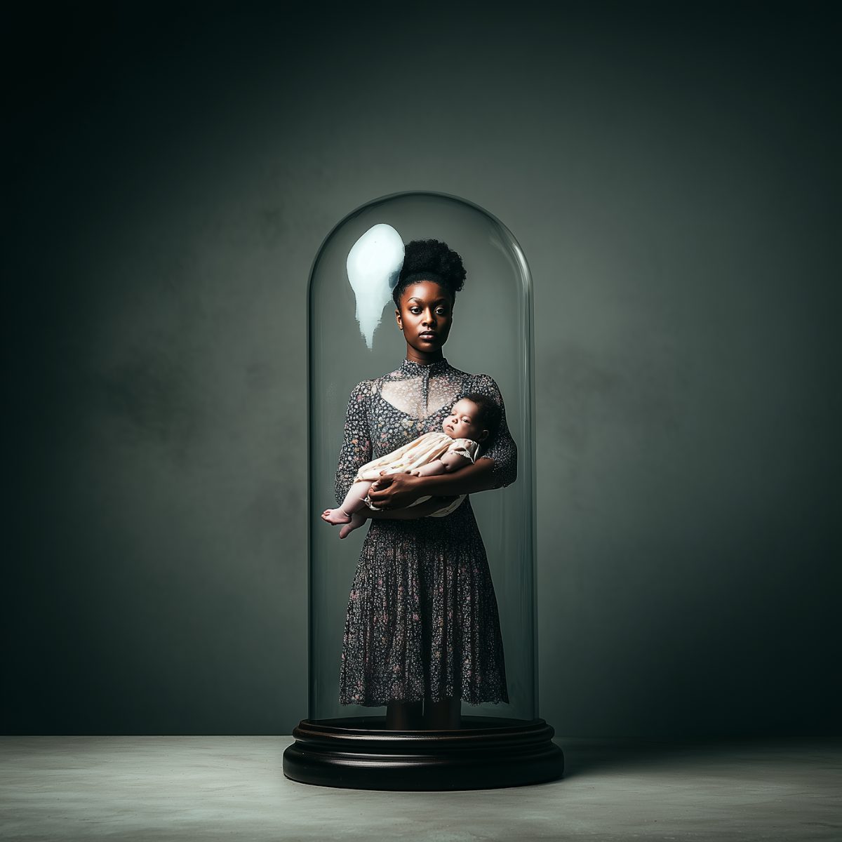 a beautiful black woman inside an old glass